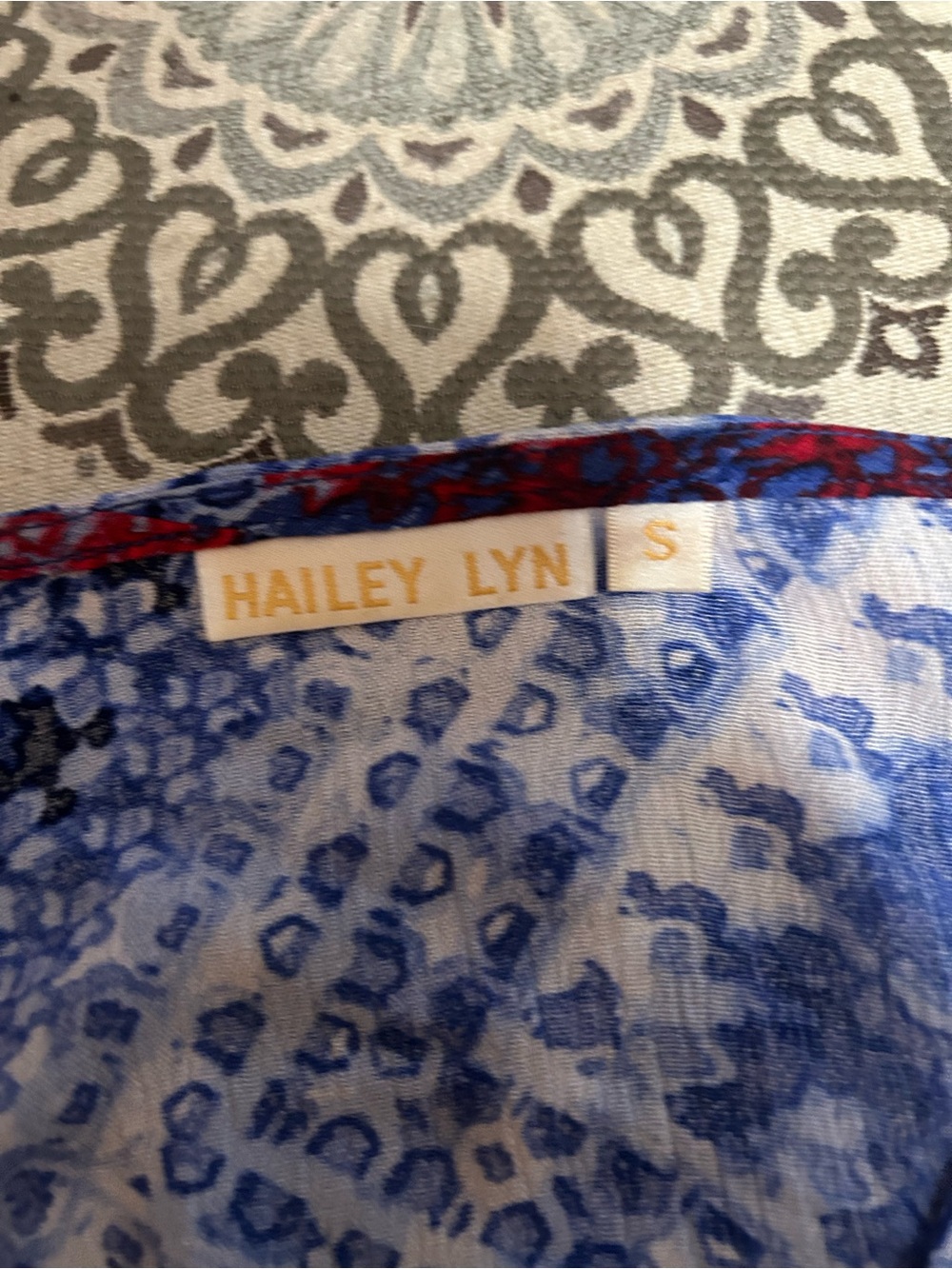 Tie-Front Printed Blouse in Blue & Red - Picture 2 of 2